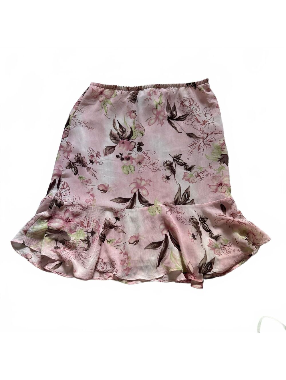 Notations Women's Floral Print Pink Coquette Girly Ruffle Hem Skirt Size L
